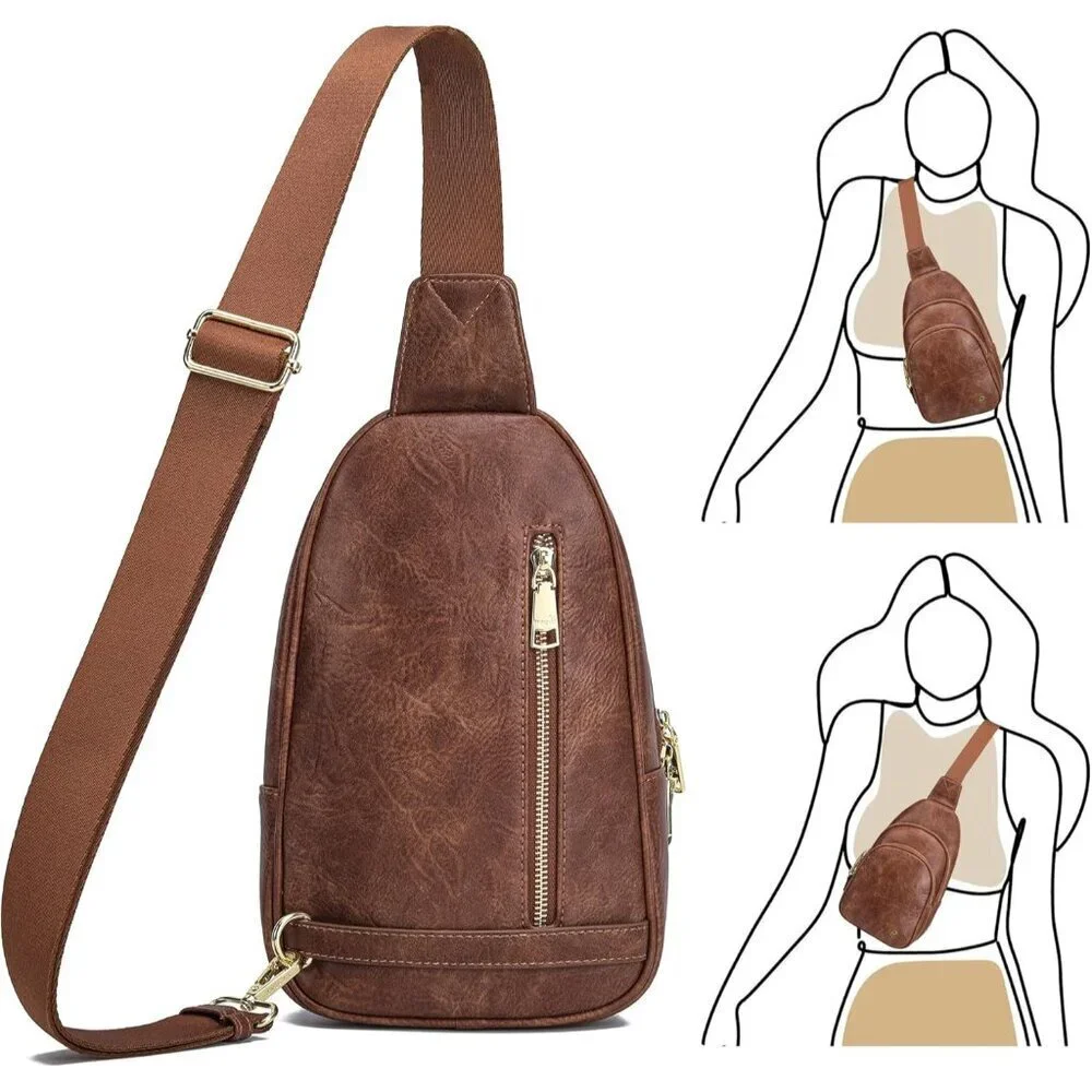 Crossbody Sling Bag Faux Leather Small Purse for Travel Casual Women